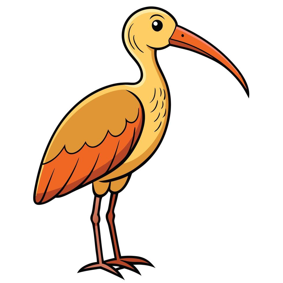A cartoon ibis bird with orange beak and long legs vector
