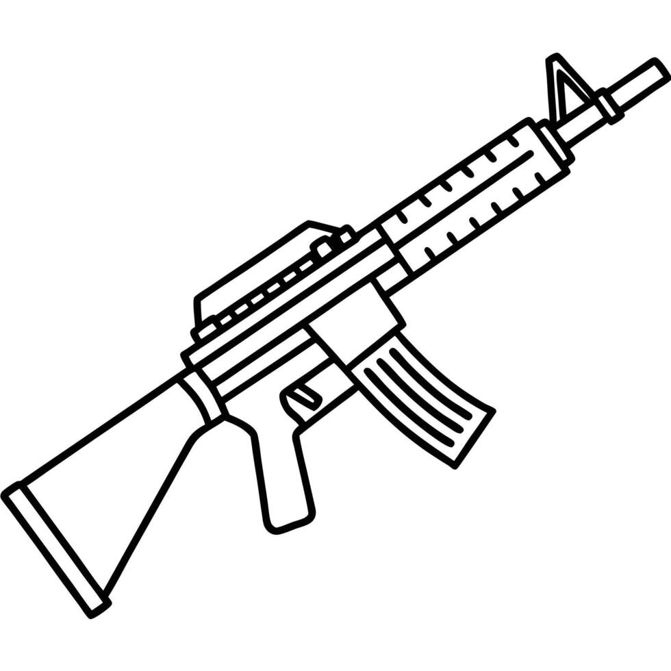 An ar - 15 rifle is shown in black and white vector