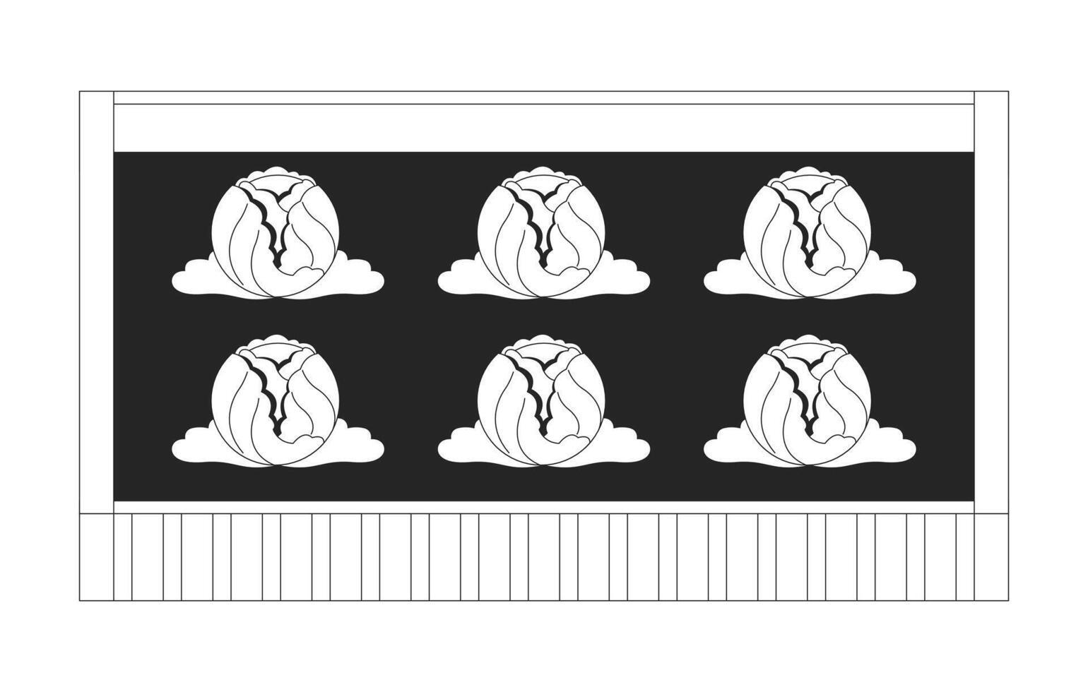 Raised garden bed with fresh cabbages growing in rich soil 2D line object. Organic farming. Sustainable gardening. Homegrown food isolated clipart ink outline item. Monochrome spot illustration vector