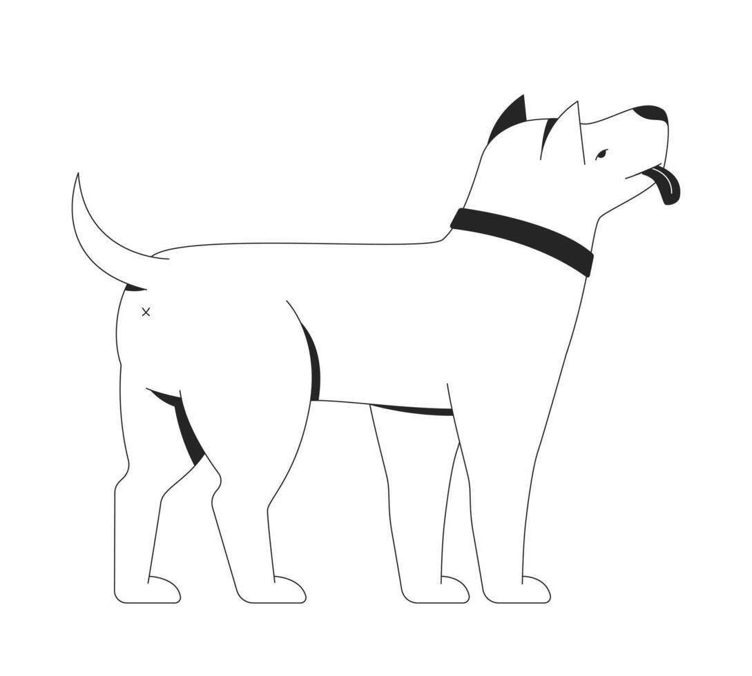 Standing dog with neutral expression and black collar 2D line character. Loyal companion. Canine friend. Cute puppy. Friendly pet isolated ink outline animal. Monochromatic spot illustration vector