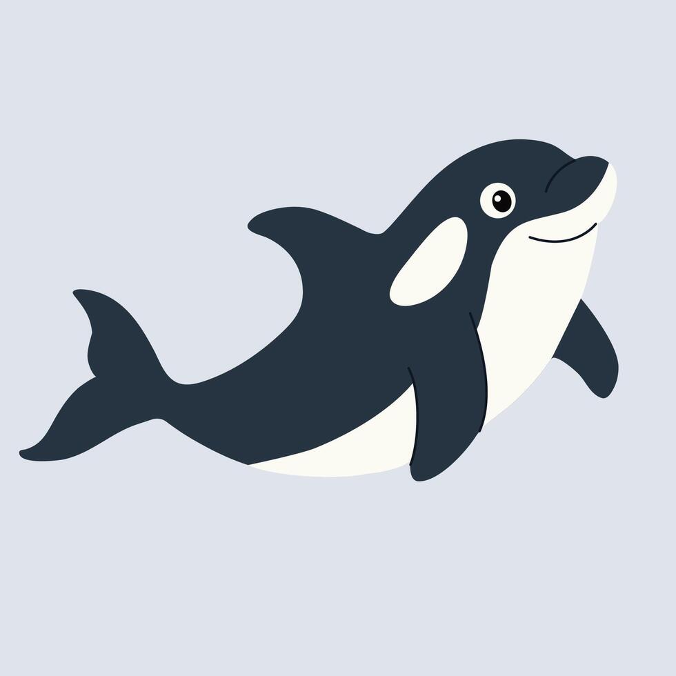 Cute cartoon killer whale. Flat illustration in children's style. vector