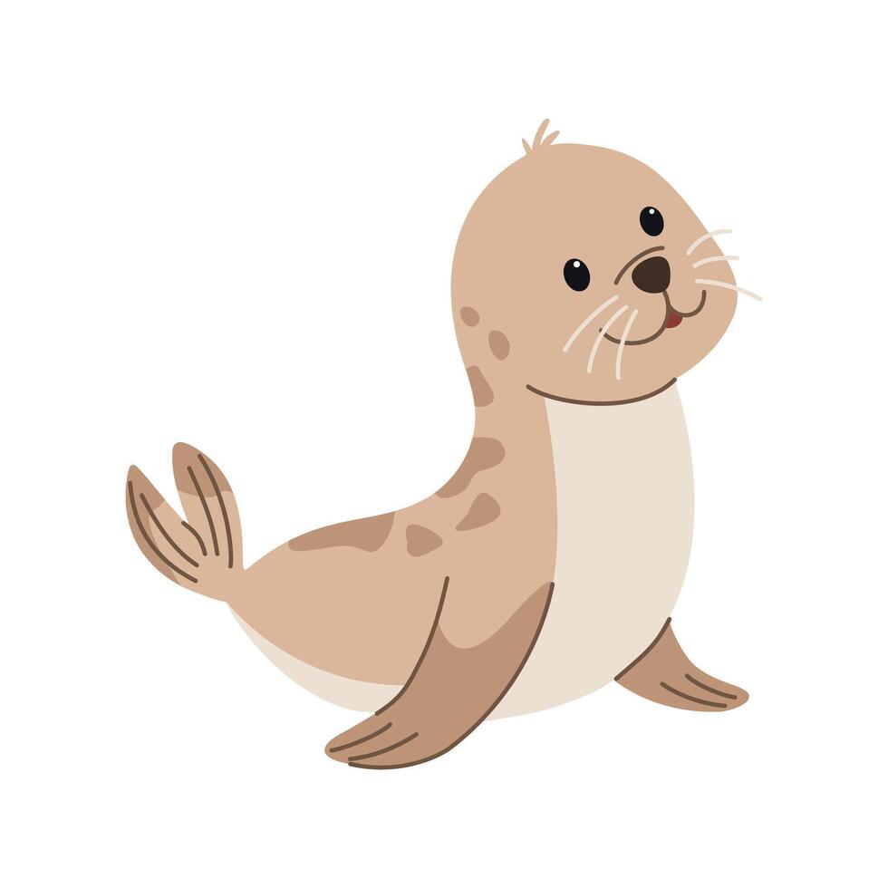Cute seal cartoon Illustration isolated on a white background. Underwater world, ocean, vector