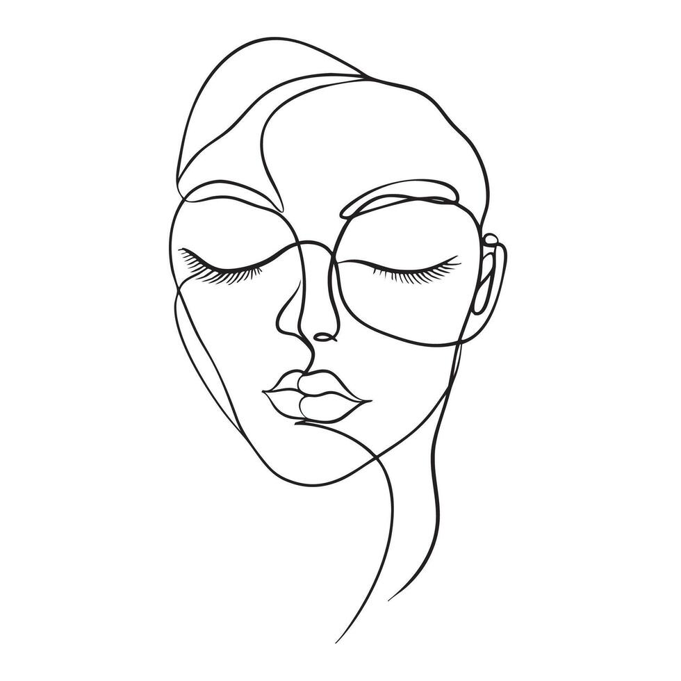 minimalist line drawing of serene woman face with closed eyes and glasses, showcasing elegance and simplicity vector