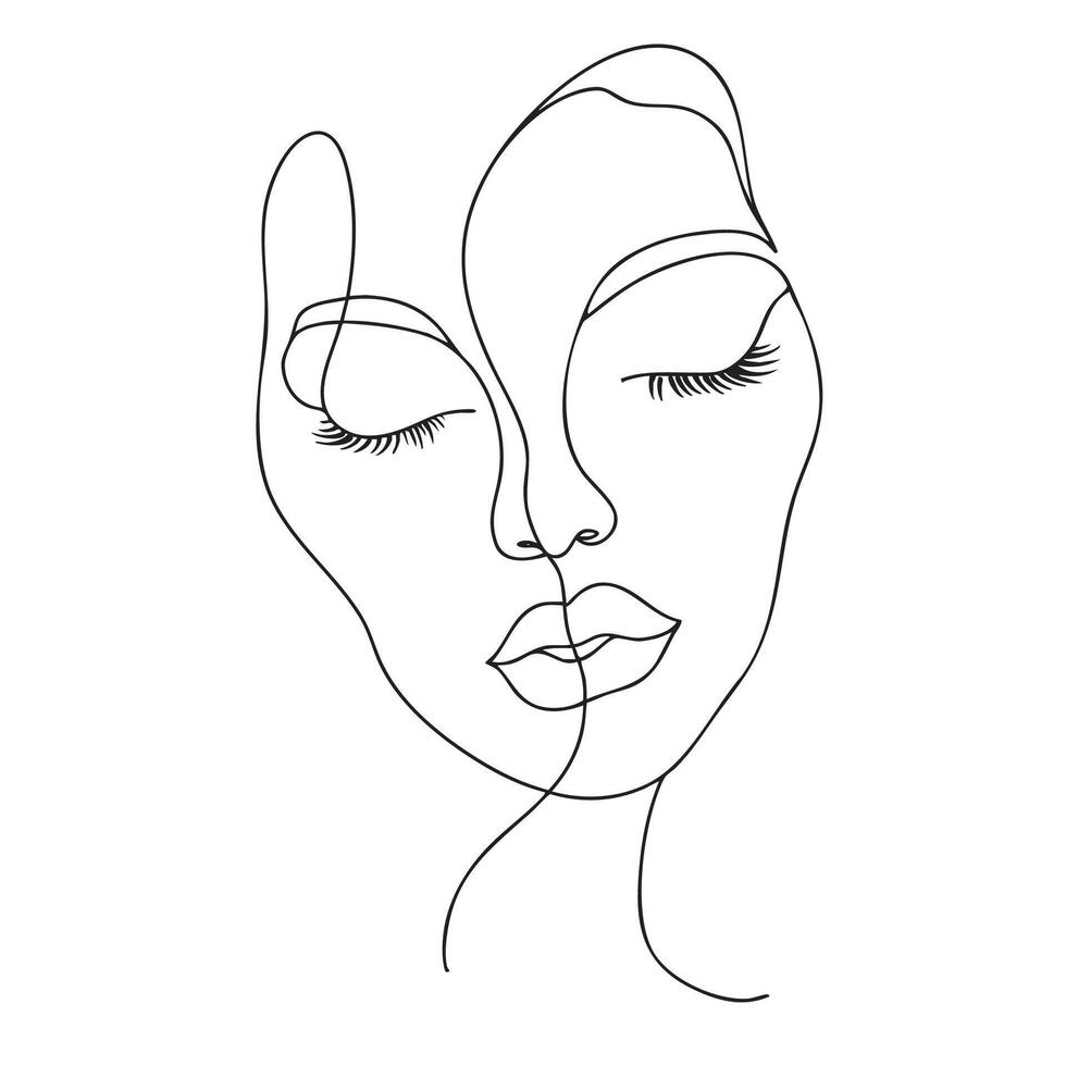Minimalist line art depicting serene female face with closed eyes, showcasing elegance and tranquility. This artwork emphasizes simplicity and beauty through its flowing lines vector