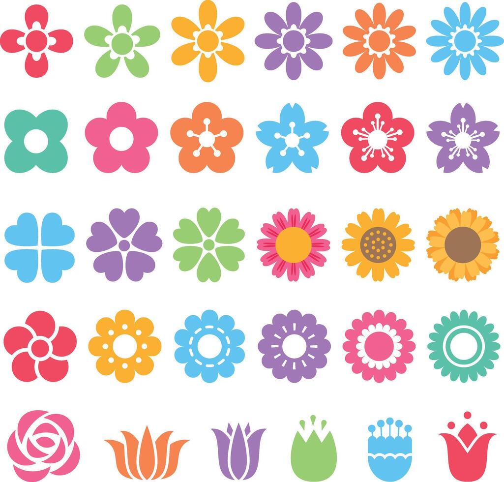 a collection of flower icons on a white background vector