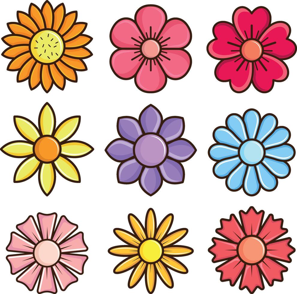 a set of different colored flowers on a white background vector