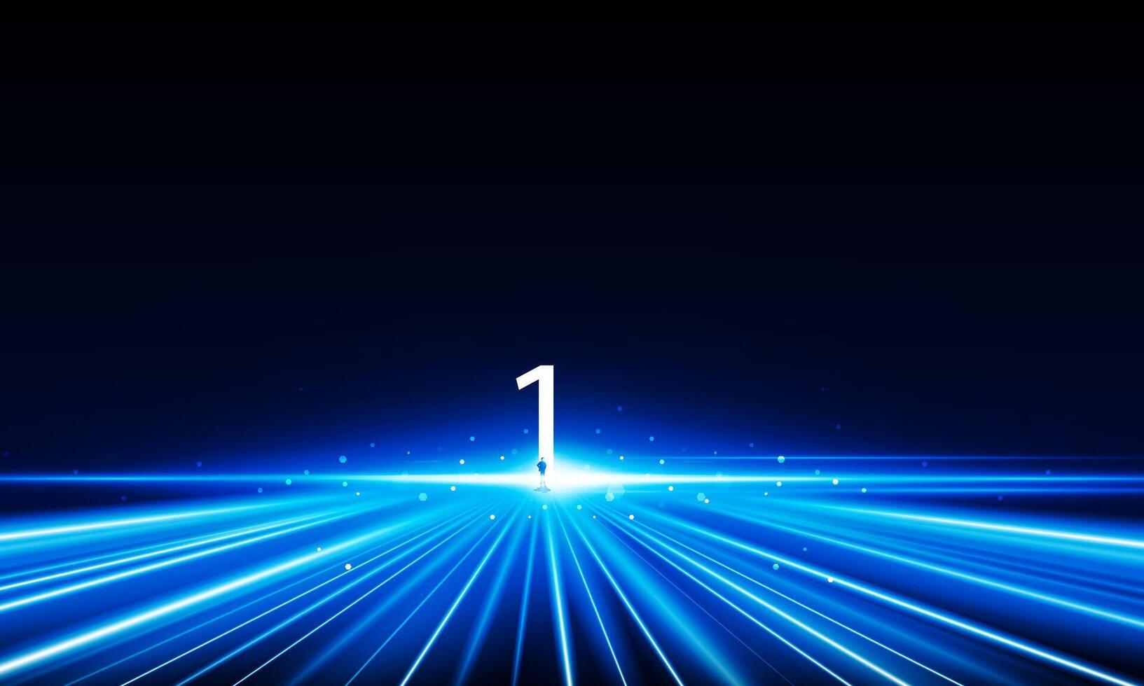 Abstract businessman Key Door open Light out technology and Number 1 background Hitech communication concept innovation background, design vector