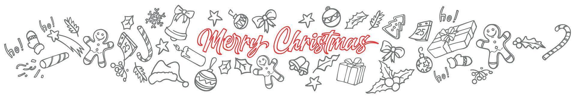 hand drawn doodle horizontal Banner elements, Merry Christmas cartoon . illustration vector