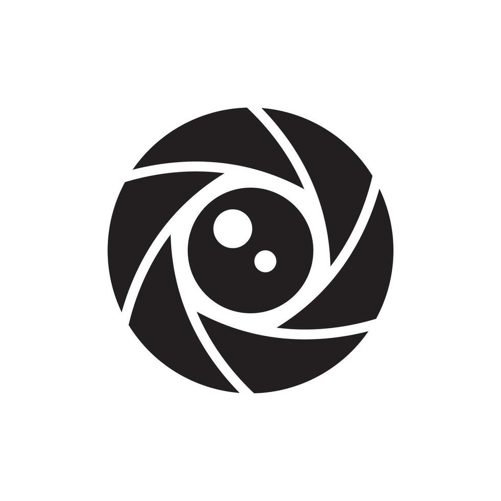 A black and white logo of a camera lens vector