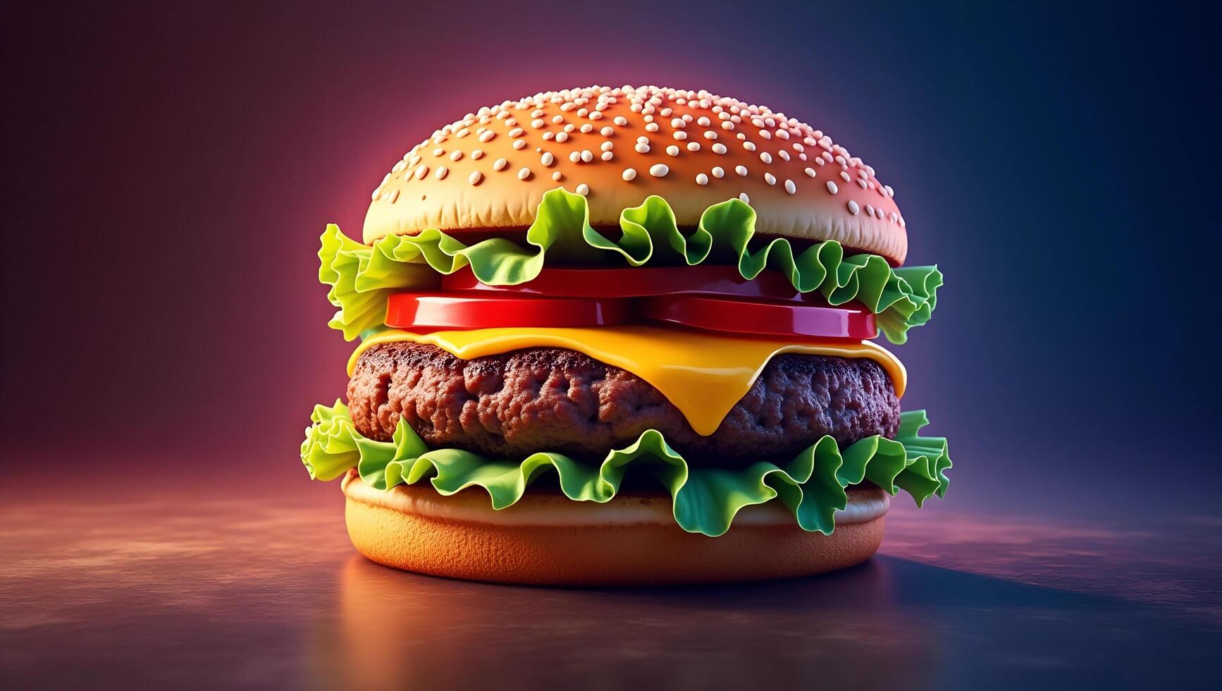 3d rendering of a hamburger on a dark background photo