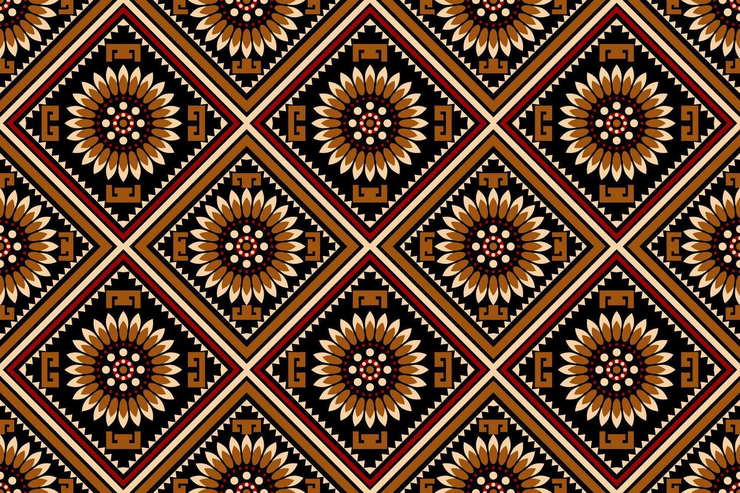 Geometric ethnic seamless pattern on black background,geometric ethnic flower seamless pattern. vector