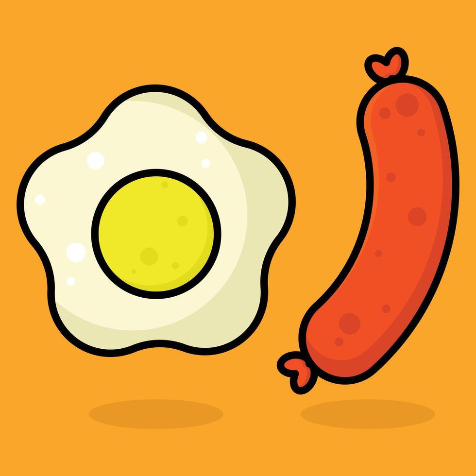 an egg and sausage are next to each other on an orange background vector