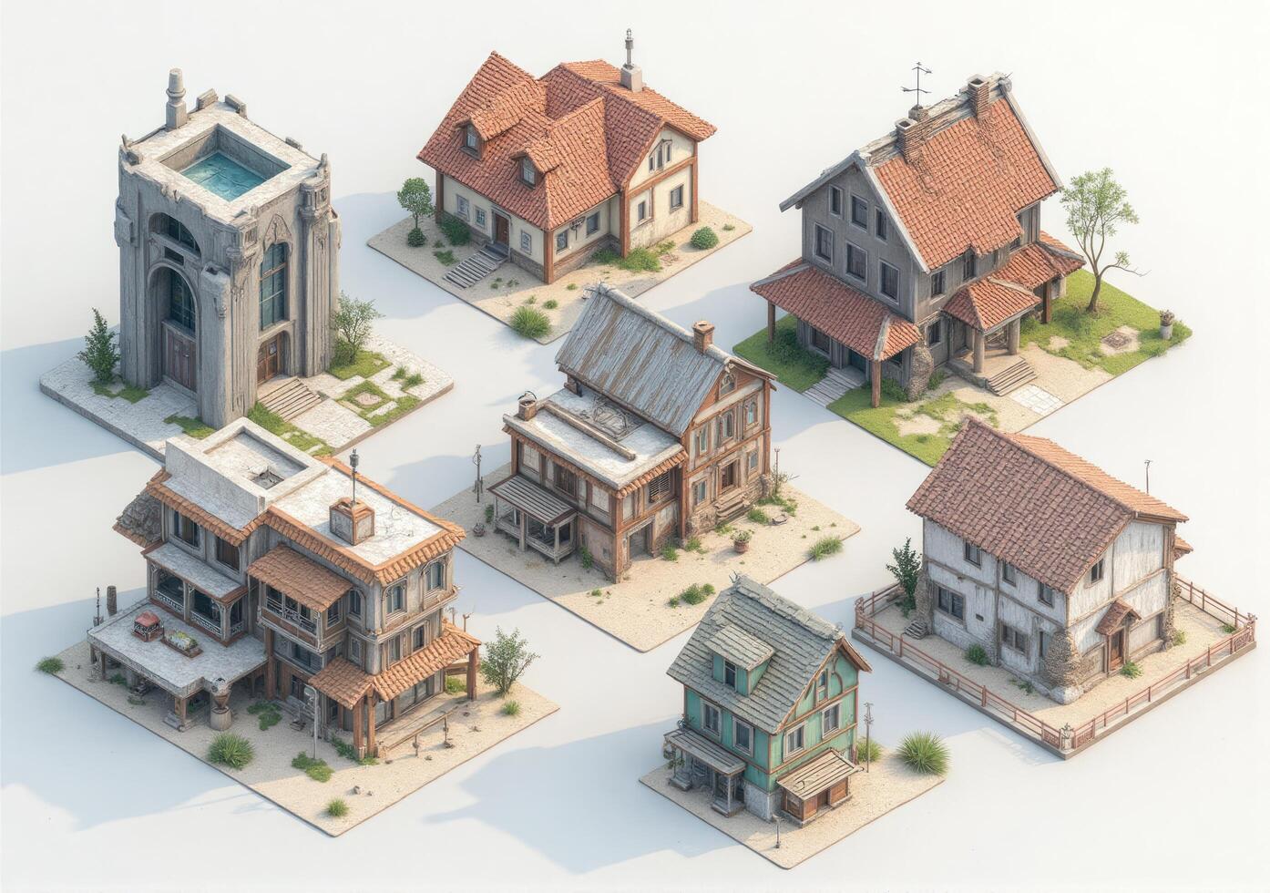 A set of small houses in different sizes and shapes photo
