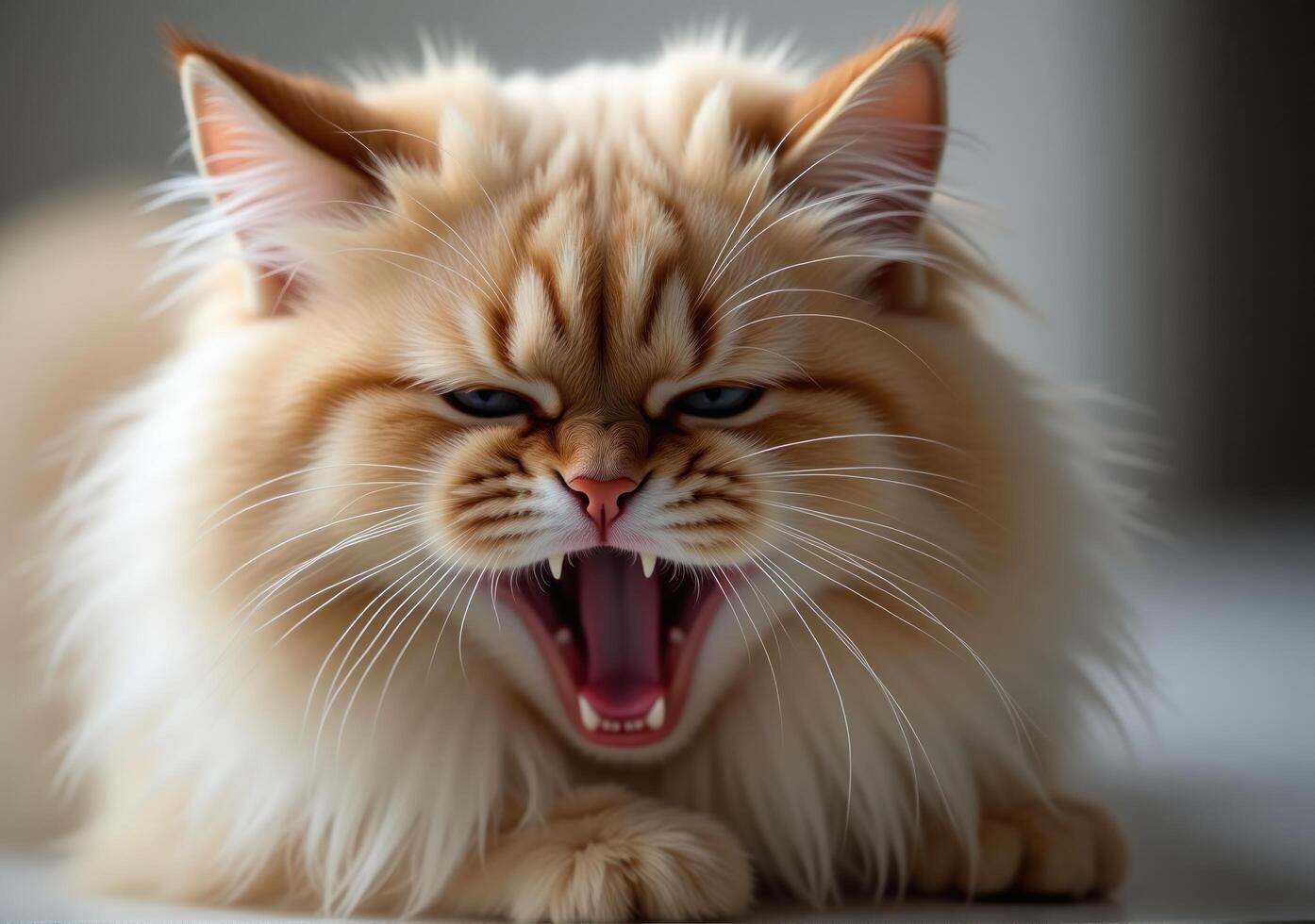 A cat with its mouth open and its teeth showing photo