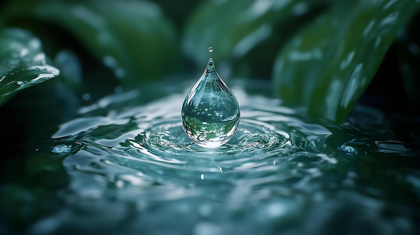 A drop of water is falling into a pond photo