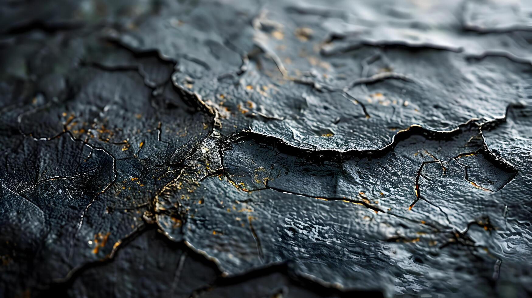 A close up of a black rock with cracks photo