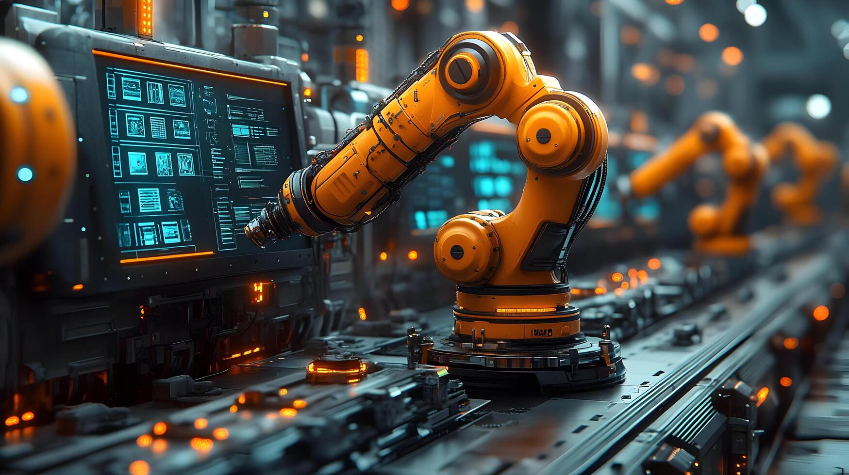 Robots in a factory with electronic components photo