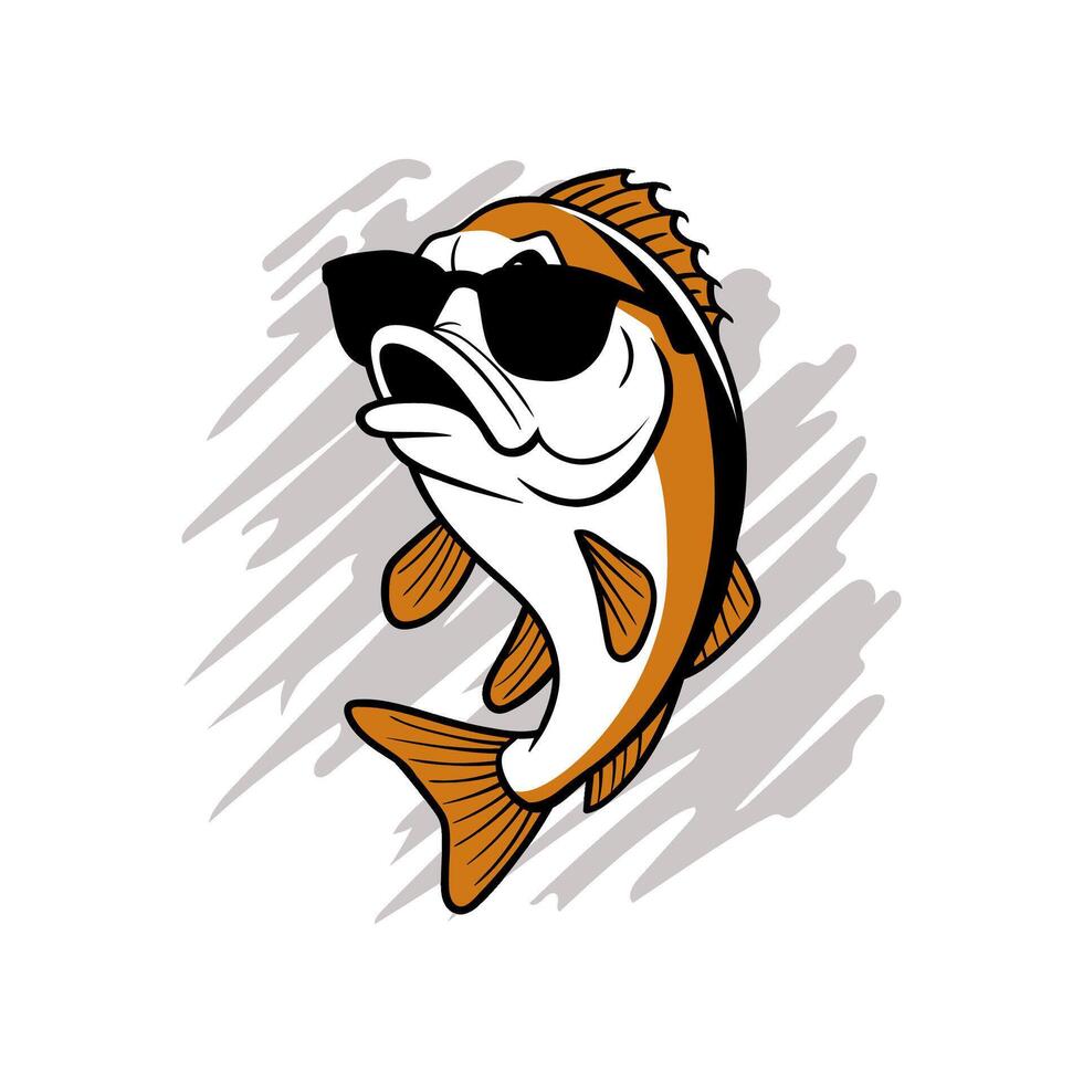 Illustration of a bass fish wearing sunglasses, featuring bold lines and a playful design vector