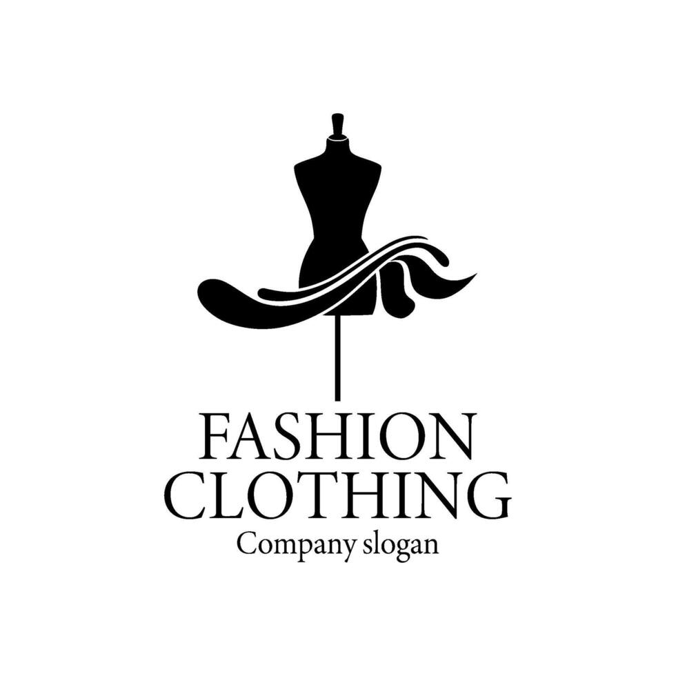 Elegant logo design featuring a mannequin silhouette with a flowing fabric element, representing a fashion clothing company vector