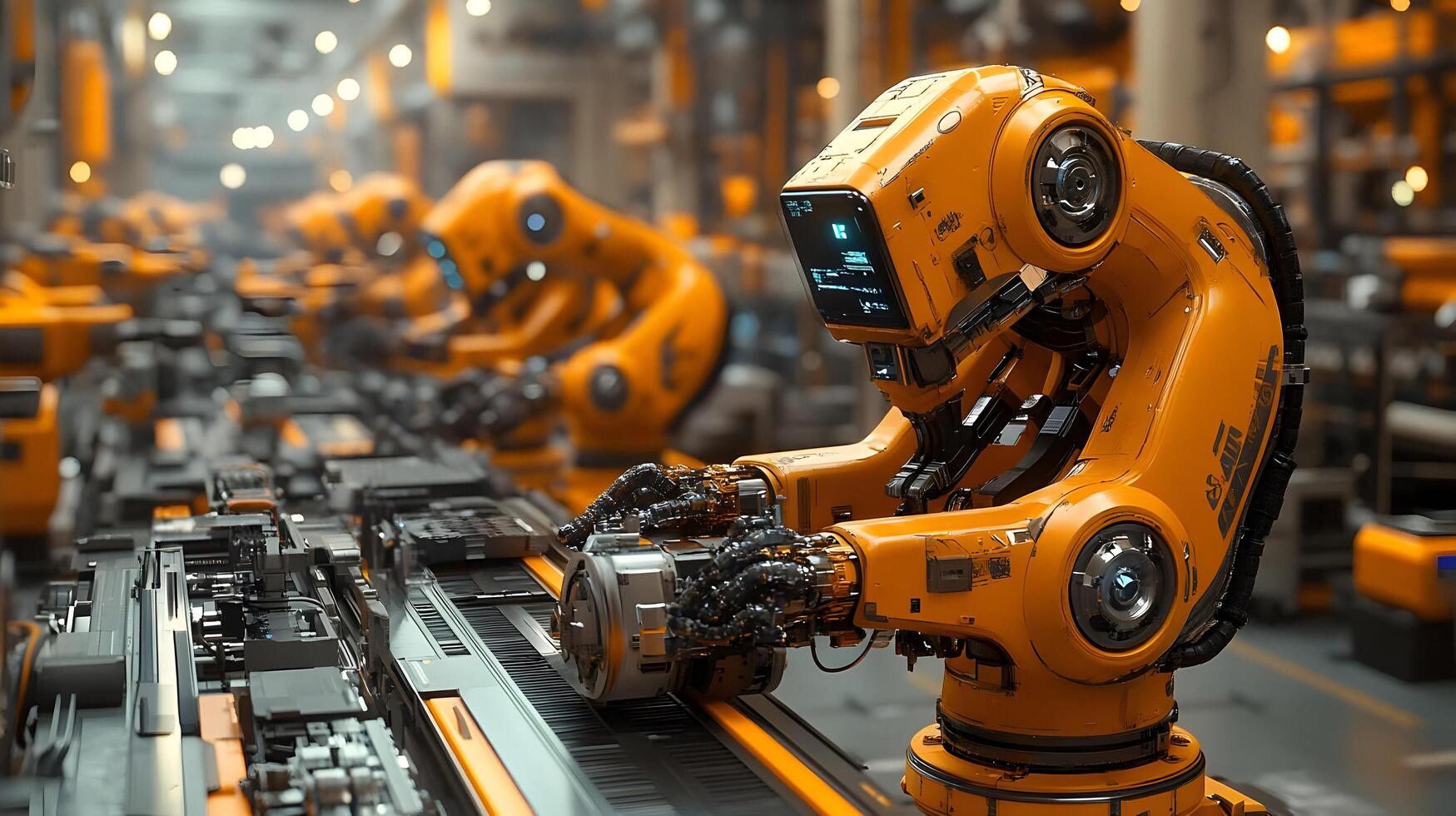 Robots working in an assembly line photo