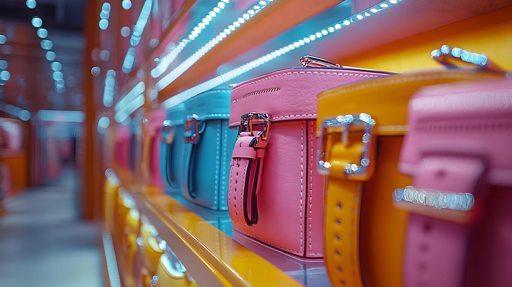 A row of colorful purses photo