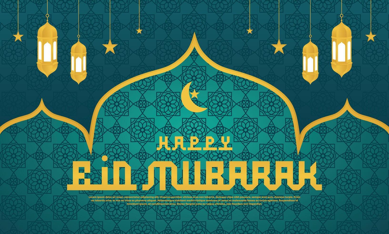 Elegant Ramadan Eid Mubarak Greeting Card. Islamic Festive Background with Lanterns and Crescent Moon vector