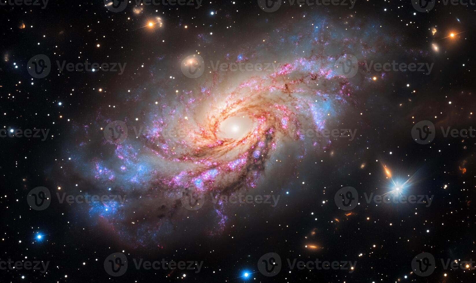 Spiral galaxy with vibrant colors and dust lanes in deep space. photo