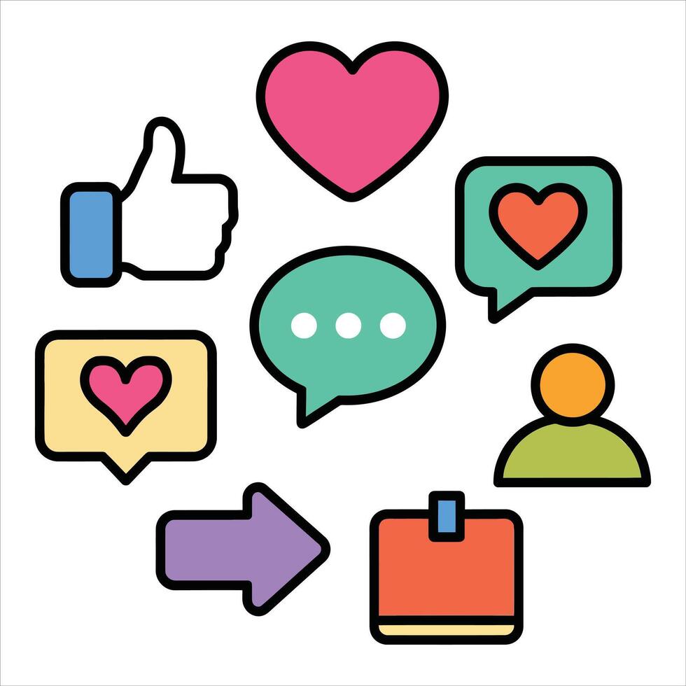 Social Media Icons Set with Heart, Comments, and Thumbs Up vector