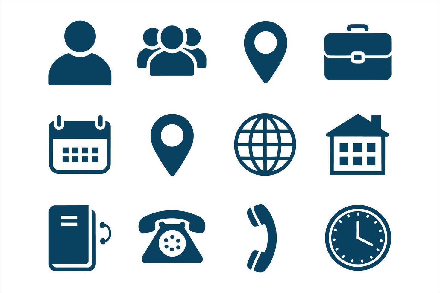 Business Icons Set Calendar, Phone, Map, World, and Office vector