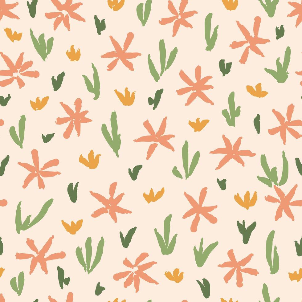 Seamless pattern with brush style hand drawn flowers. Simple floral design for fashion fabric, home textile, wrapping paper vector
