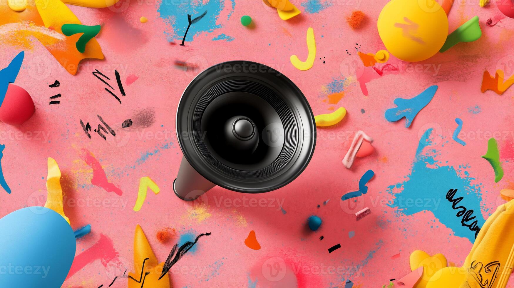 Black megaphone on colorful abstract background. photo