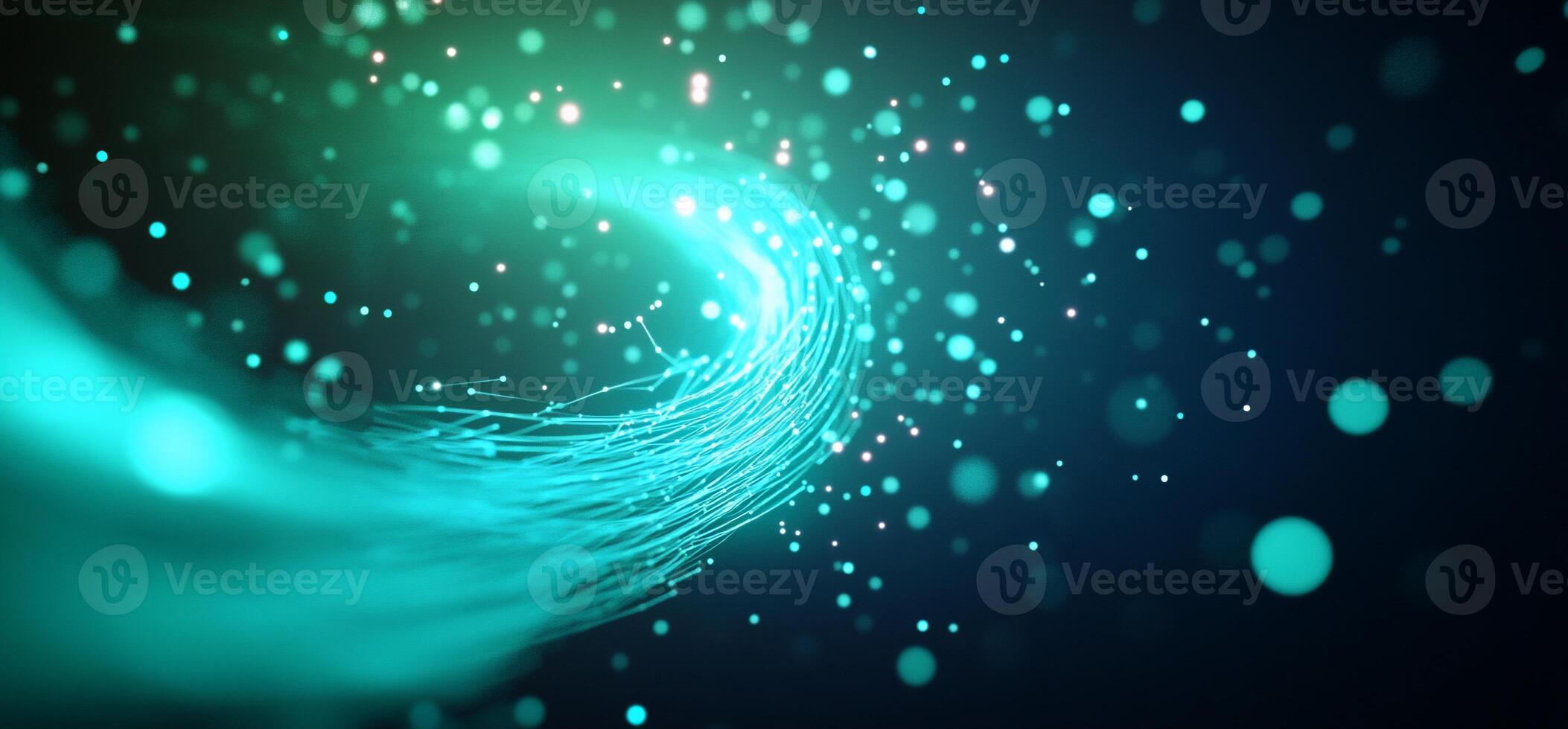 Abstract teal glowing swirl with particles. photo