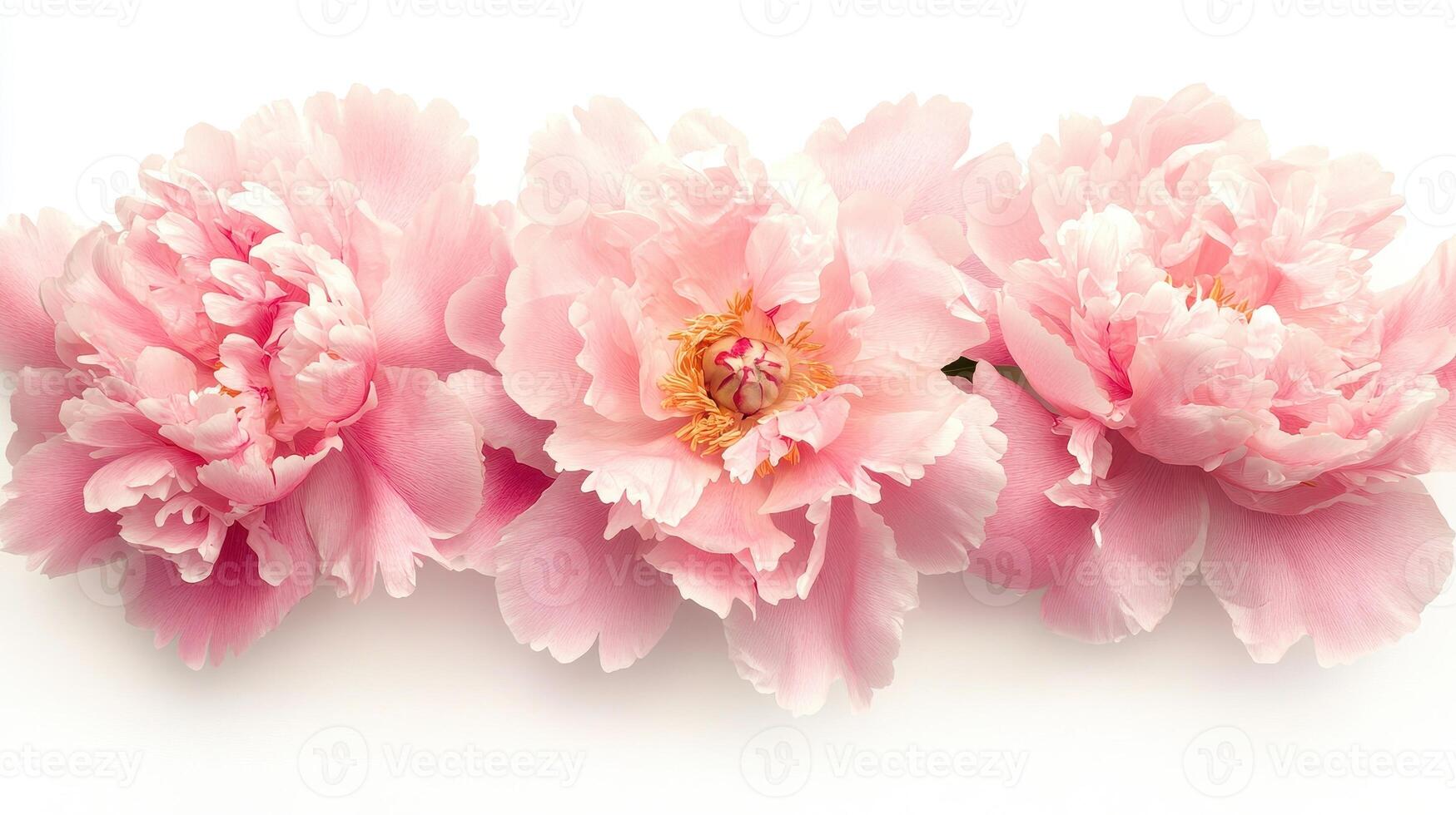 A close-up of three delicate pink peonies arranged elegantly photo