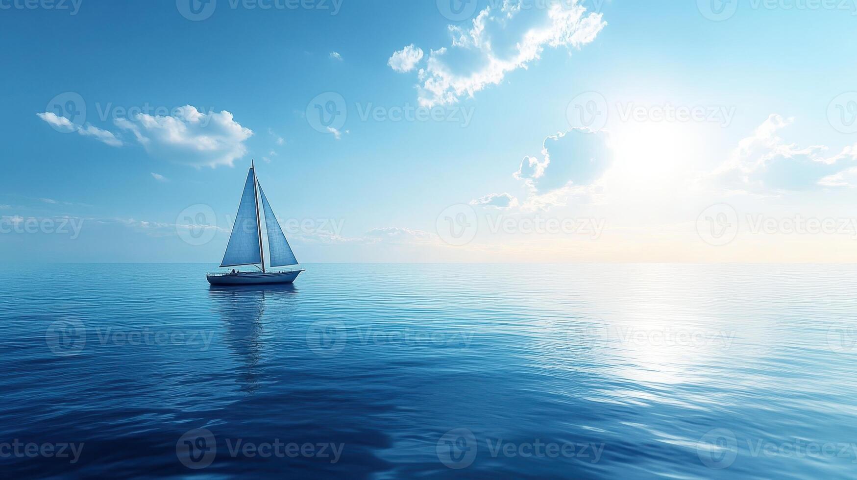 A serene sailboat gliding across calm waters under a bright sky photo