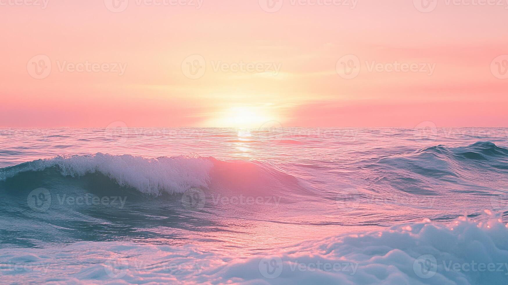 A serene sunset over gentle ocean waves, creating a tranquil and calming atmosphere. photo