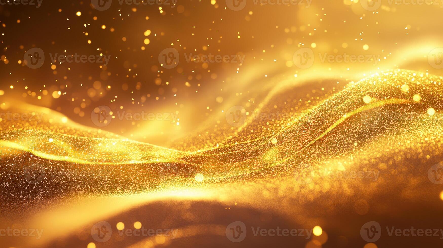 A shimmering golden landscape with flowing textures and sparkling particles. photo