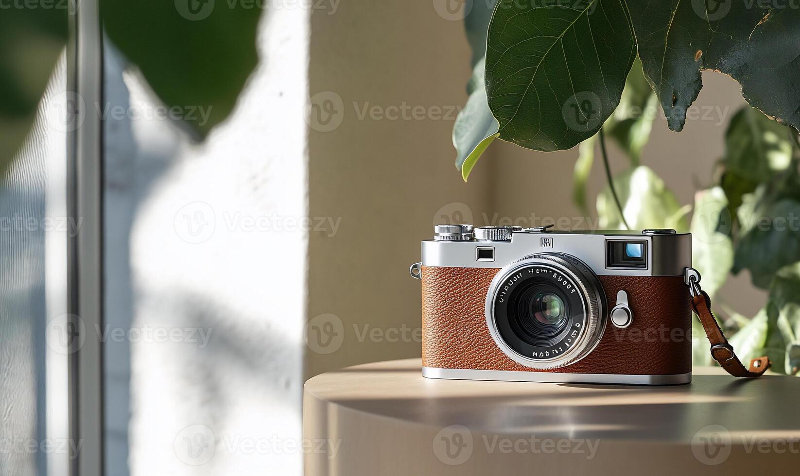 Vintage camera on a table by window. photo
