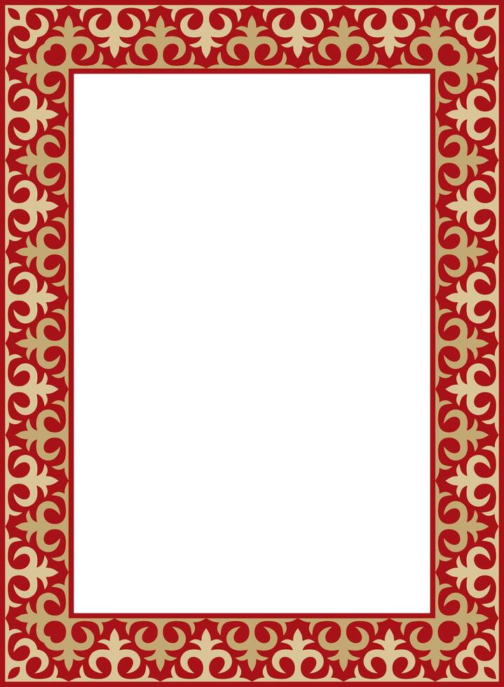 gold with red square Kazakh national ornament. Ethnic pattern of the peoples of the Great Steppe vector