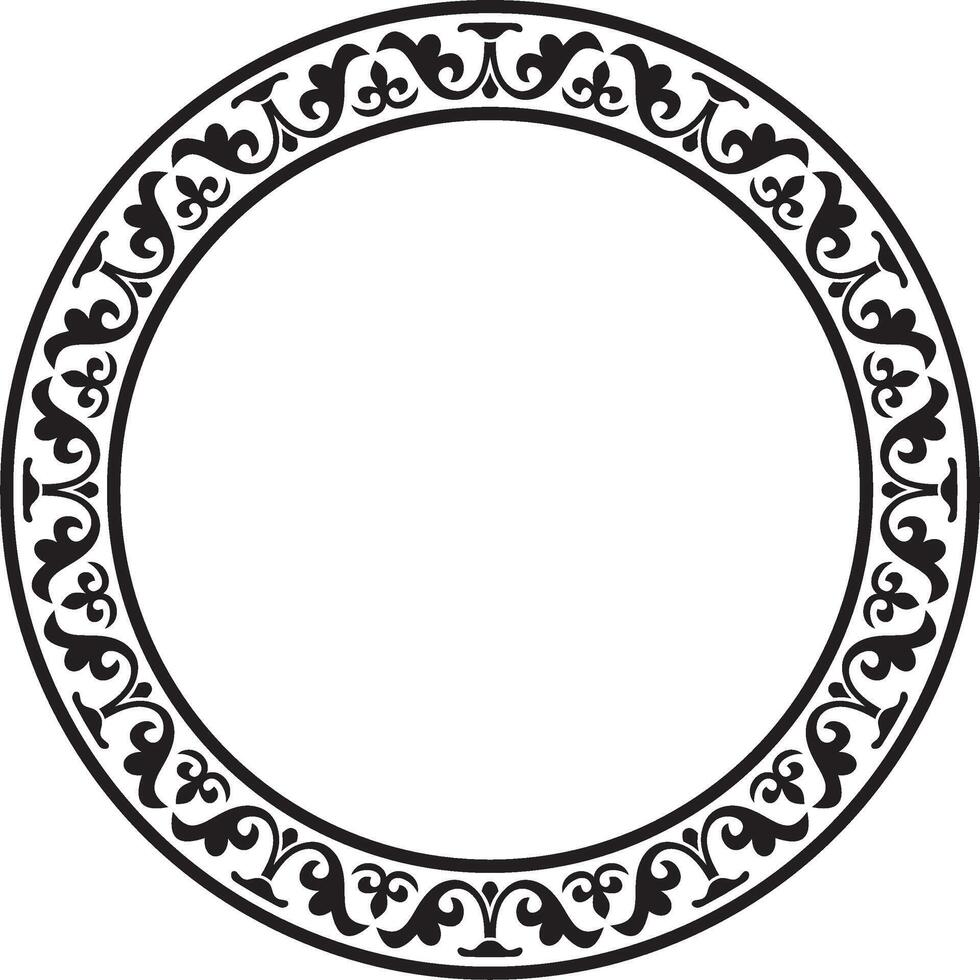 black monochrome round classic byzantine ornament. Circle, ring, border, Ancient Greece, Eastern Roman Empire frame. Decoration of Russian Orthodox Church vector