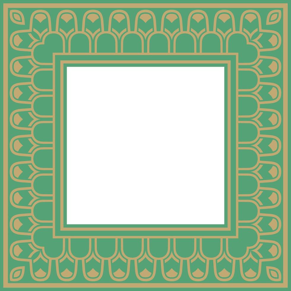 square Assyrian gold with green ornament. Rectangle, border, frame of Mesopatamia. Pattern of ancient East. vector