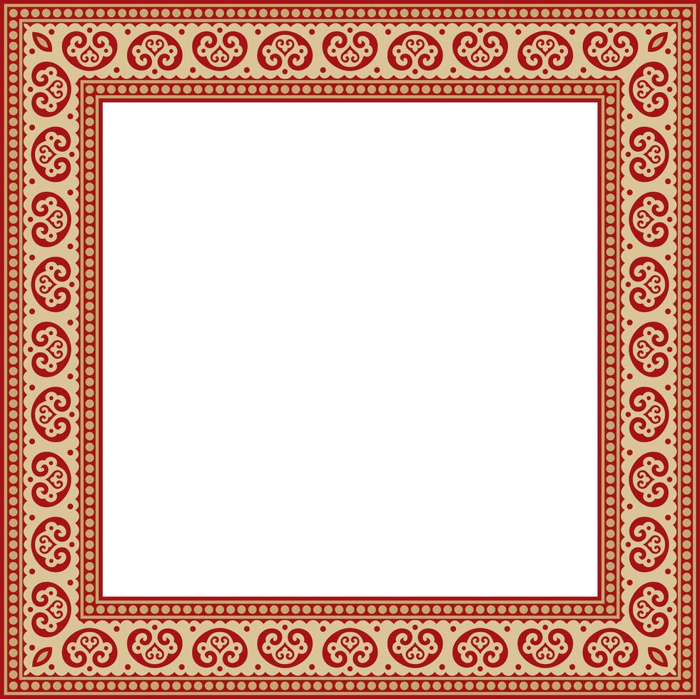square gold with red ancient Russian ornament. Slavic rectangle, border, frame. Painting of royal chambers vector