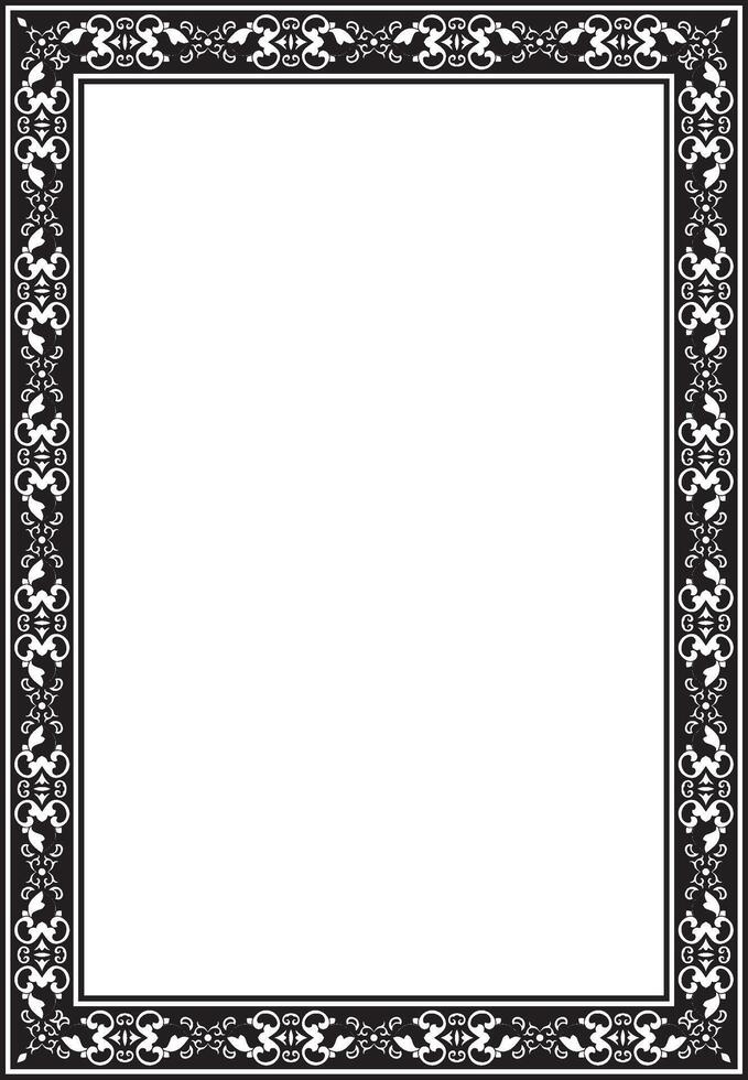 square black monochrome ancient Russian ornament. Slavic rectangle, border, frame. Painting of royal chambers. vector
