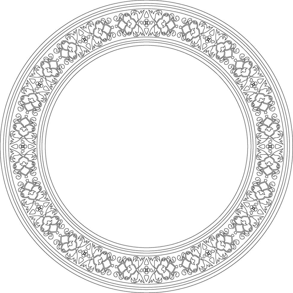 black contour round Turkish national ornament. Ottoman border, frame. Ethnic floral circle, ring, Seljuk Turks pattern. Decoration of Sultan's palaces. vector