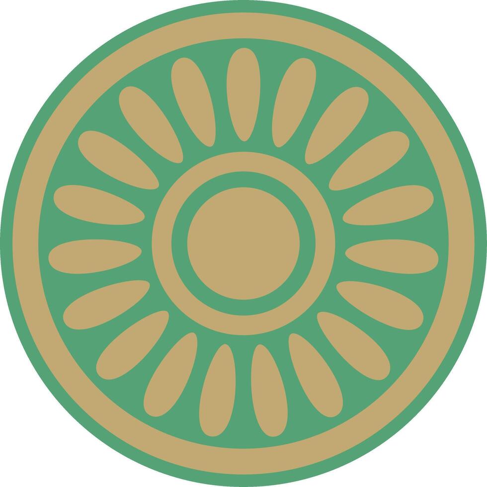 round Assyrian gold with green ornament. Circle, border, frame of Mesopatamia. Pattern, ring of the ancient East. vector
