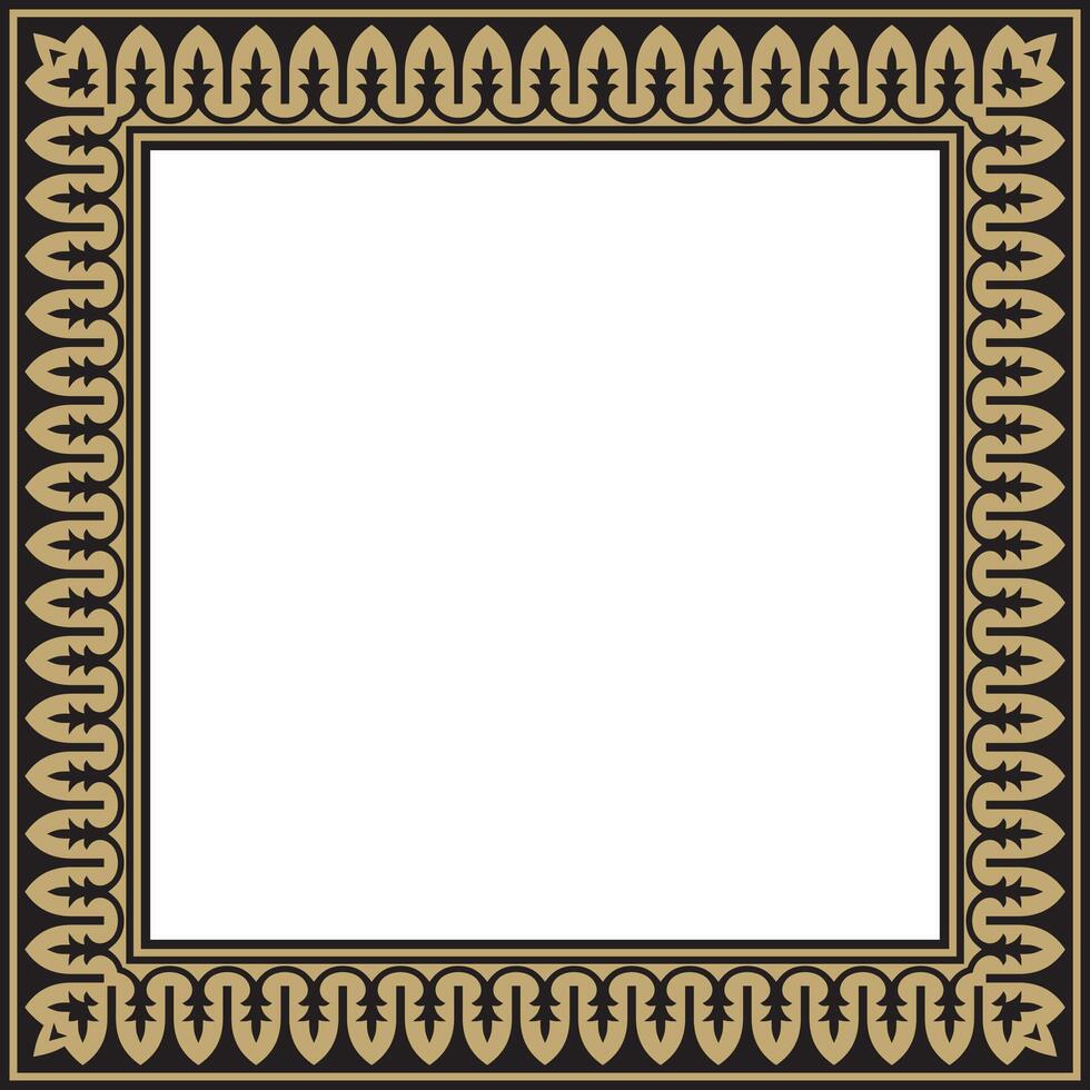 square gold with black national Persian ornament. Rectangle, frame, border, ethnic pattern of peoples of Iran, Iraq, Tajikistan vector