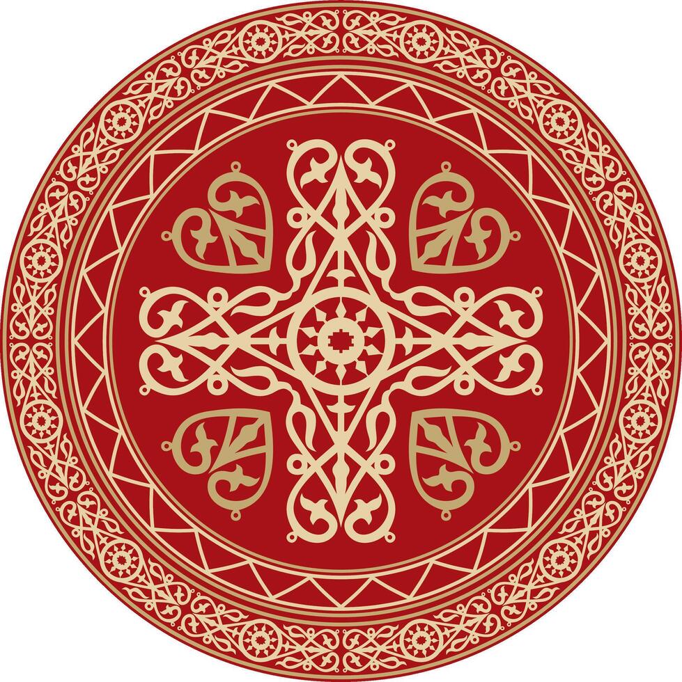 golden and red round Yakut ornament. Endless circle, border, frame of the northern peoples of Far East vector