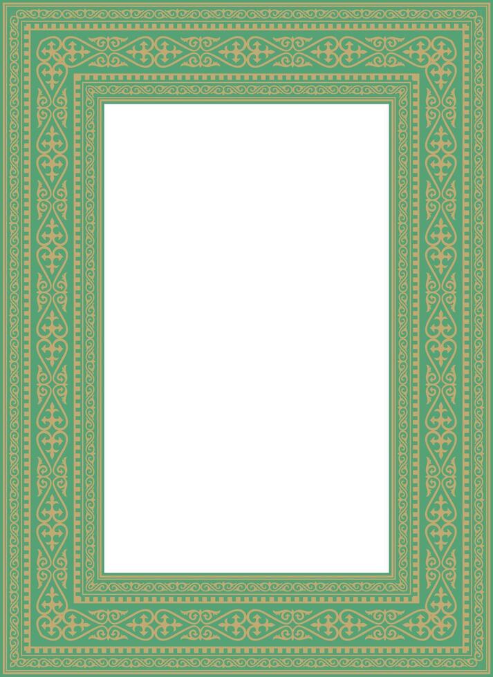 gold with green square Kazakh national ornament. Ethnic pattern of the peoples of the Great Steppe vector