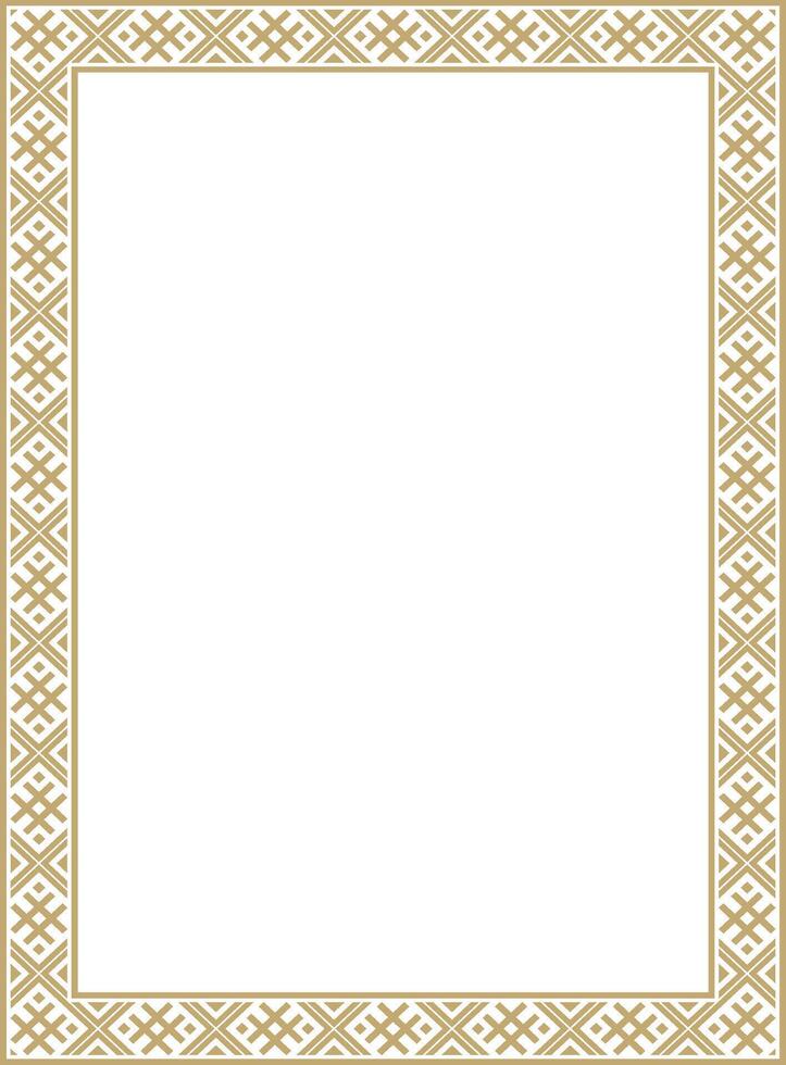 golden square belarusian national ornament frame. Ethnic pattern rectangle of Slavic peoples, Russian, Ukrainian, Serb, Pole, Bulgarian. vector