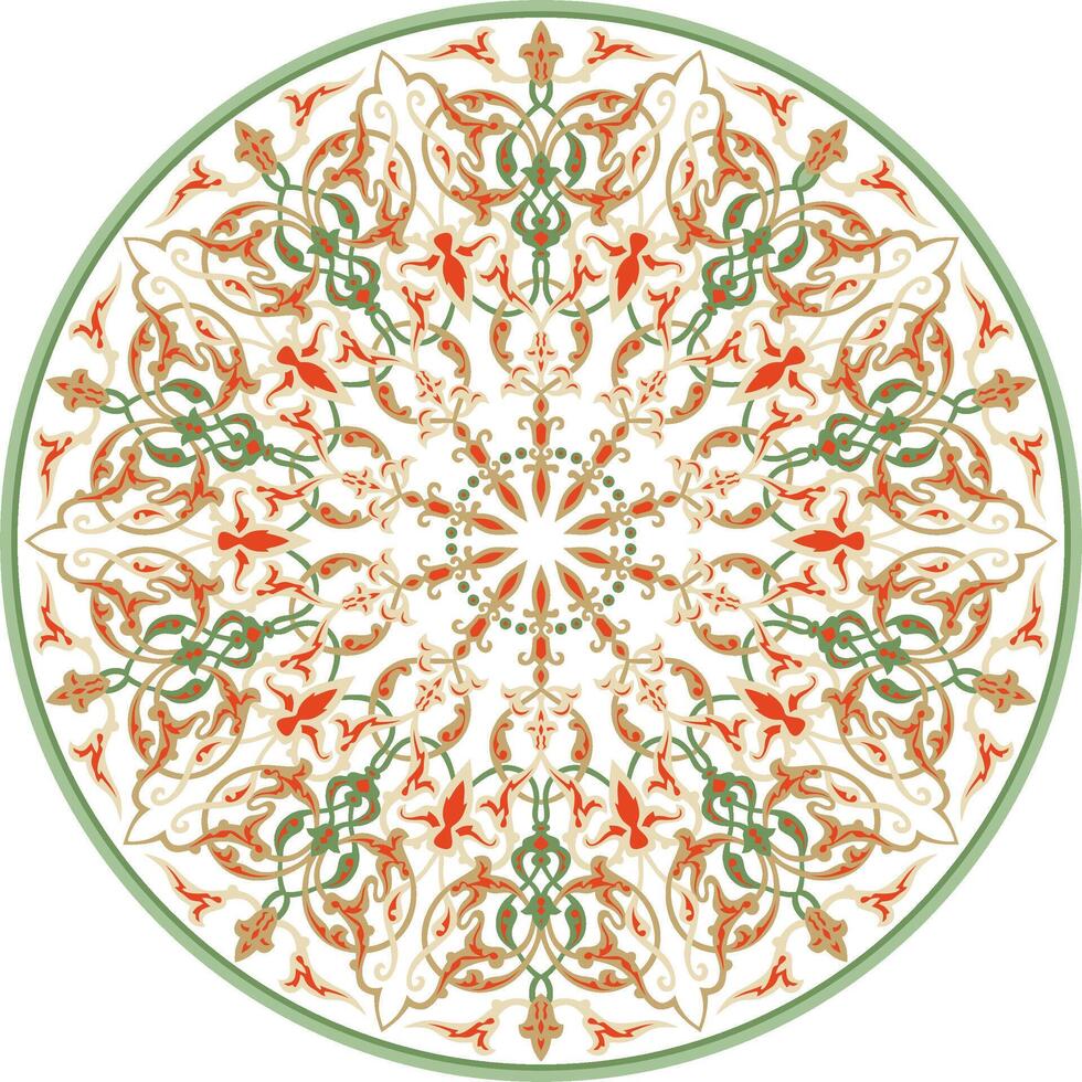 colored Turkish classical circle ornament Green with gold on a white background muslim round pattern vector