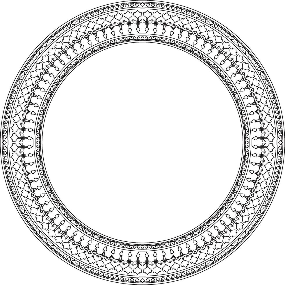 black contour round Turkish national ornament. Ottoman border, frame. Ethnic floral circle, ring, Seljuk Turks pattern. Decoration of the Sultan's palaces. vector